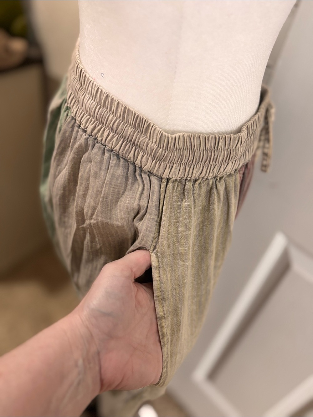 Boho Patchwork Boot-Cut Pants in Taupe & Beige. Pockets!💕 - Picture 10 of 10